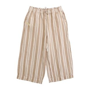 Madewell Smocked Huston Pull-On Crop Striped Wide Linen Pants Size Medium AJ393